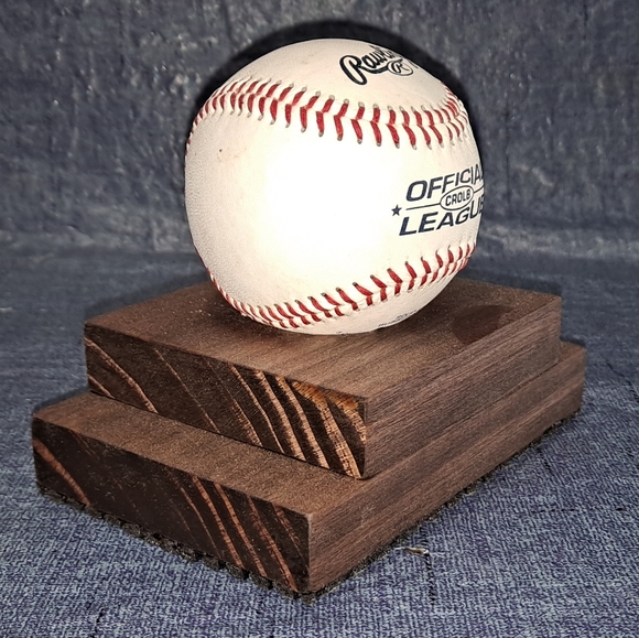 Display Stand for Souvenir Baseball Wood Low Profile 2 Tier "Ball Not Included" - Picture 3 of 9